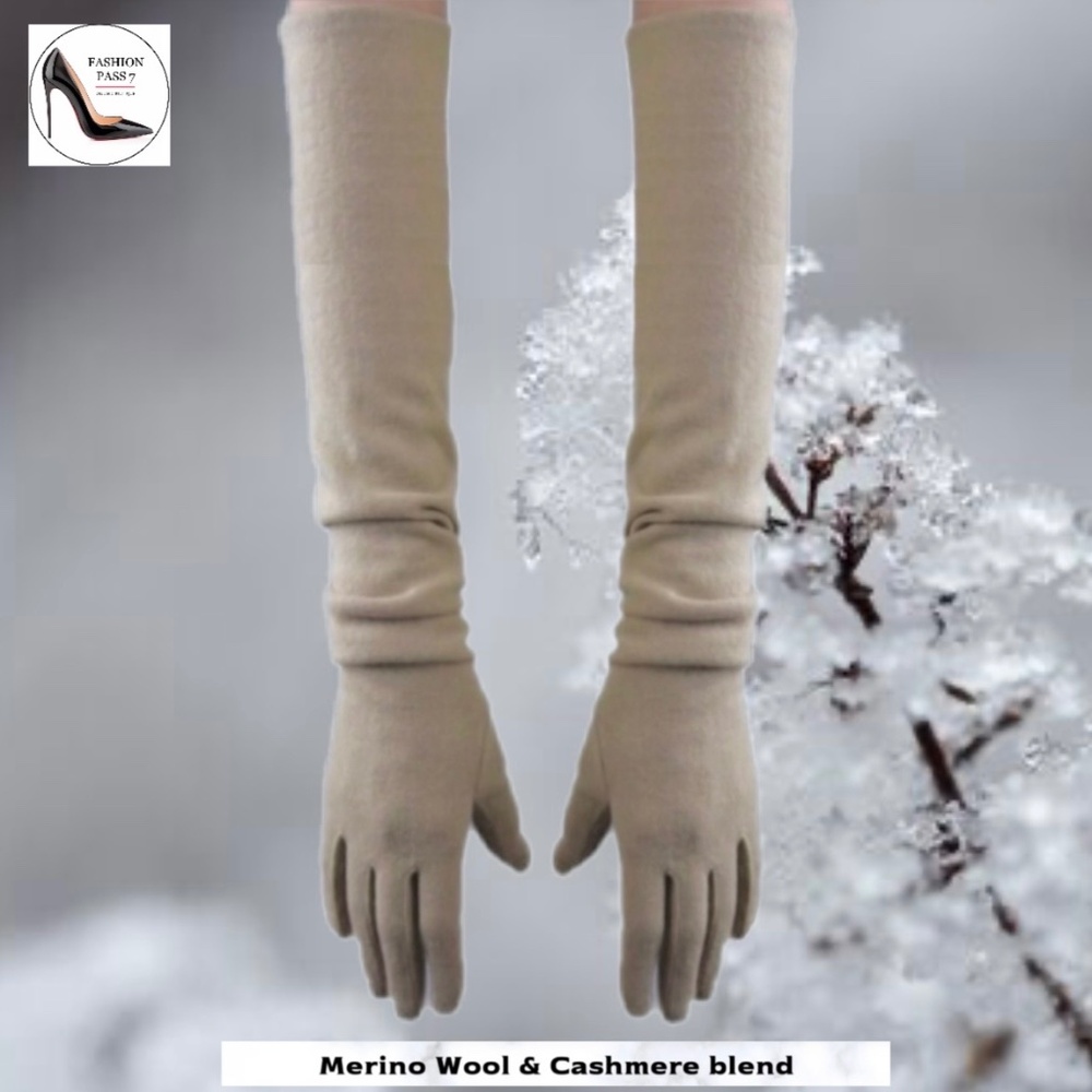 Luxury Long Cashmere Merino Wool Gloves Classic Beige Driving Winter Warm gloves